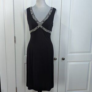 PAPELL BOUTIQUE EVENING •BLACK COCKTAIL EVENING DRESS w/ Silver Trim • SZ 4